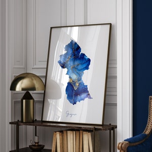 Guyana Map Blue & Gold Wall Art Print