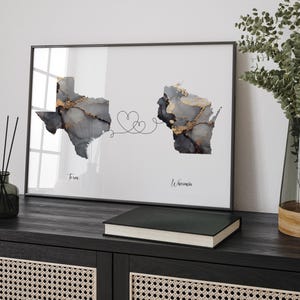 Carte du Texas et du Wyoming, impression d'art mural de voyage noir et or | Texas | Cadeau déménagement