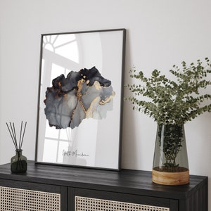 North Macedonia Map Black & Gold Wall Art Print [EV]