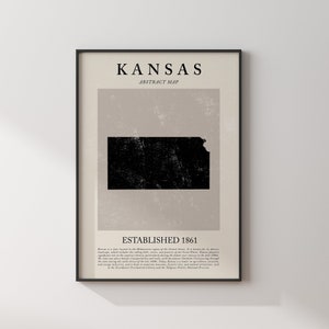 Abstrakt Kansas Karte Vintage Wand Kunst US Zustand | Vereinigte Staaten von Amerika | USA Reise Poster