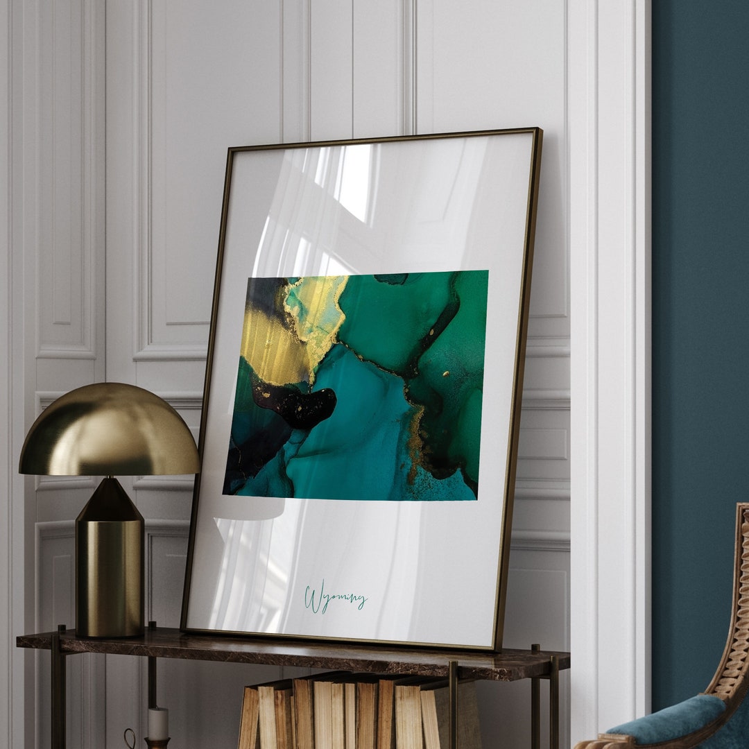 Wyoming Map Emerald Green and Gold Wall Art Print | US State | USA ...