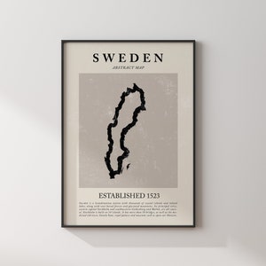 Abstrakte Schweden Karte Vintage Wand Kunst Druck Picasso + Matisse Inspiriert Reise Poster OE