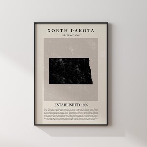 Abstrakte North Dakota Karte Vintage Wand Kunst Druck US Bundesstaat | Vereinigte Staaten von Amerika | USA Reise Poster