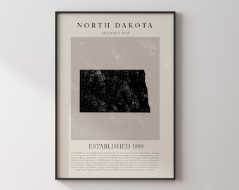 Abstract North Dakota Map Vintage Wall Art Print US State | United States of America | USA Travel Poster