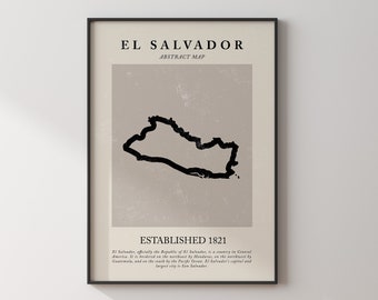 El Salvador Map Vintage Abstract Wall Art Print Picasso + Matisse Inspired Travel Poster