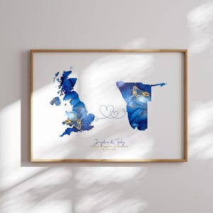 Großbritannien und Namibia Karte Blau & Gold Reise Wand Kunst Druck | Vereinigtes Königreich | Reisen Umzug Geschenk
