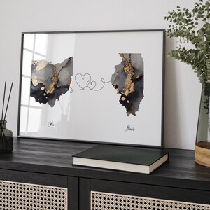 Carte de l'Ohio et de l'Illinois, impression d'art mural de voyage noir et or | Ohio| Cadeau déménagement