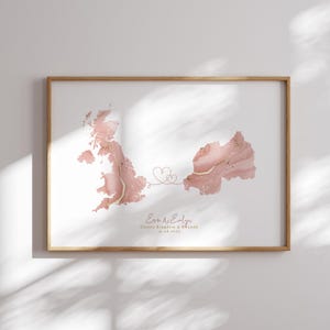 Großbritannien und Ruanda Karte Pink & Gold Reise Wand Kunst Druck | Vereinigtes Königreich | Reisen Umzug Geschenk