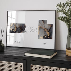 Pennsylvania und Utah Karte Schwarz & Gold Reise Wand Kunst | Pennsylvania | Reisen Umzug Geschenk