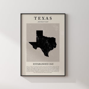 Carte du Texas abstraite impression d'art mural vintage État américain | États-Unis d'Amérique | Affiche de voyage aux États-Unis