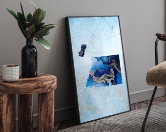 Equatorial Guinea Map Shades of Blue & Silver Wall Art Print