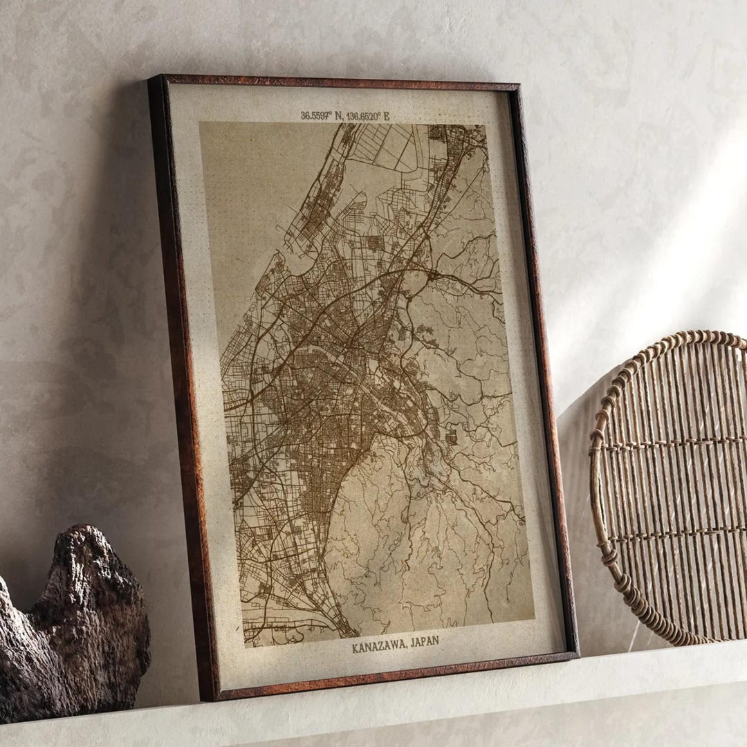 1951年 ISHIKAWA JAPAN 占領下の石川県・産業観光図録英文MAP Kanazawa, Ishikawa Map | Vintage Beige Detailed Map Print | Japan
