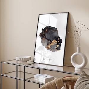 Reunion Map Schwarz & Gold Wand Kunst Druck