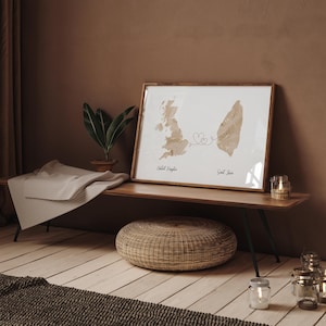 Großbritannien und St. Lucia Karte Beige & Gold Reise Wand Kunst | Vereinigtes Königreich | Reisen Umzug Geschenk