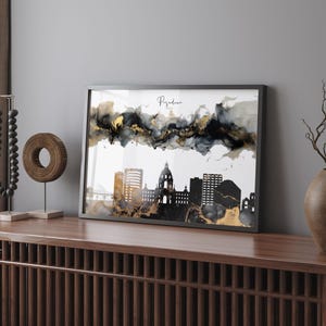 Impression d'art mural Pasadena Skyline noir et or | États-Unis | États-Unis