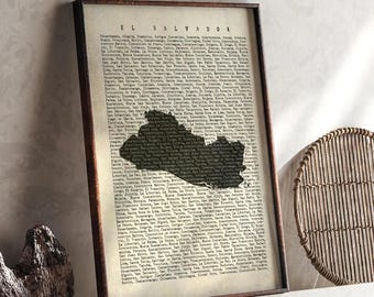 El Salvador Map | Vintage Beige Typography Map With City Names | El Salvador Travel Poster | Wall Art Print