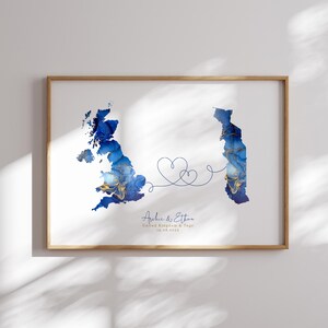 Großbritannien und Togo Map Blue & Gold Travel Wall Art Print | Vereinigtes Königreich | Reisen Umzug Geschenk