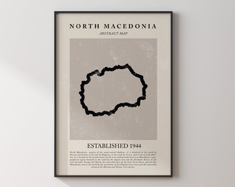 North Macedonia Map Vintage Abstract Wall Art Print Picasso + Matisse Inspired Travel Poster