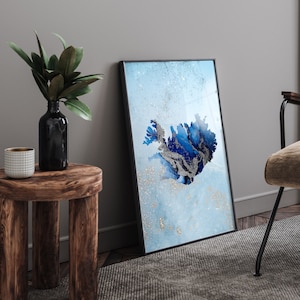 Carte de l'Islande, nuances de bleu et d'argent Impression artistique