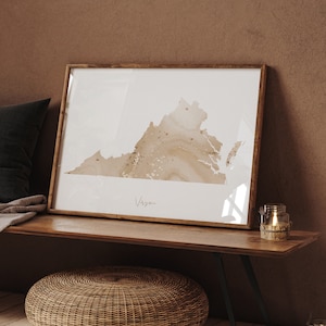 Virginia Map Beige & Gold Wall Art Print | US State | USA | United States of America