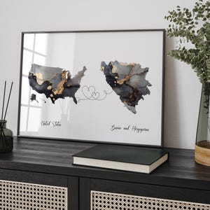 USA and Bosnien und Herzegowina Karte Black & Gold Travel Wall Art Print | USA| Amerika | Reisen Umzug Geschenk