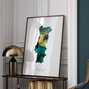 Portugal kaart smaragdgroen en goud kunst aan de muur