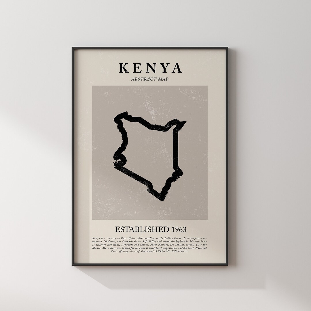 Kenya Map Vintage Abstract Wall Art Print Picasso Matisse Etsy