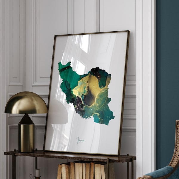 Iran kaart smaragdgroen en goud Wall Art Print