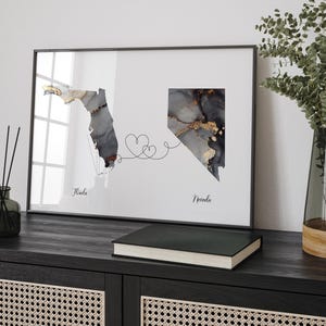 Florida und Nevada Karte Schwarz & Gold Reise Wand Kunst Druck | Florida| Reisen Umzug Geschenk