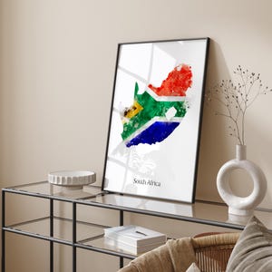 Mapa ścienna z flagą Republiki Południowej Afryki w akwareli | Plakat podróżniczy z Republiki Południowej Afryki