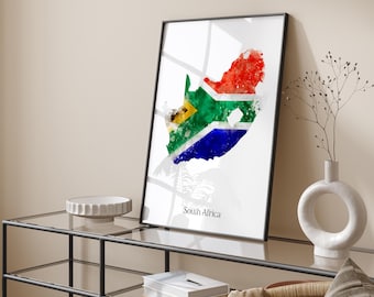 South Africa Watercolour Flag Map Wall Art Print | South Africa Travel Poster