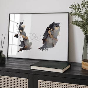 Britain and Grenada Map Black & Gold Travel Wall Art Print | United Kingdom | UK
