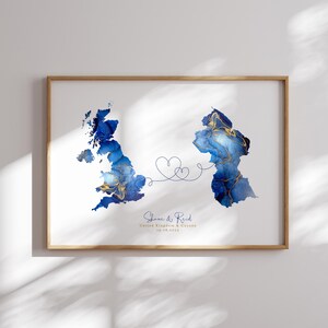 Großbritannien und Guyana Karte Blau & Gold Reise Wand Kunst | Vereinigtes Königreich | Reisen Umzug Geschenk