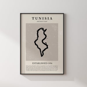 Carte de la Tunisie abstraite, impression d'art mural vintage, affiche de voyage inspirée de Picasso + Matisse, OE