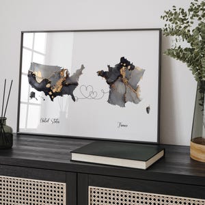 USA und Frankreich Karte Black & Gold Travel Wall Art Print | USA| Amerika | Reisen Umzug Geschenk