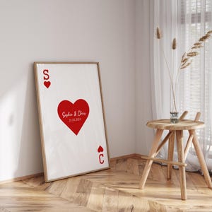 Impresión de pareja personalizada / Impresión de arte de pared con naipes de corazón personalizados / Regalo de San Valentín / Boda / Compromiso / Aniversario