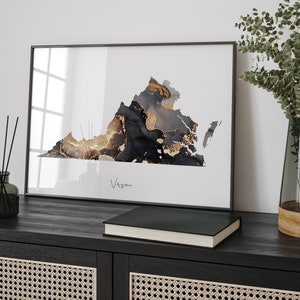 Virginia Map Black & Gold Wall Art Print US State | USA | United States of America