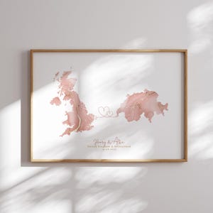 Grossbritannien und die Schweiz Karte Pink & Gold Travel Wall Art Print | Vereinigtes Königreich | Reisen Umzug Geschenk