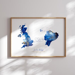 Grossbritannien und Ecuador Karte Blau & Gold Reise Wand Kunst | Vereinigtes Königreich | Reisen Umzug Geschenk