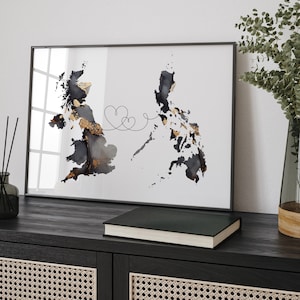 Großbritanien und Philippinen Karte Black & Gold Travel Wall Art Print | Vereinigtes Königreich | Großbritanien