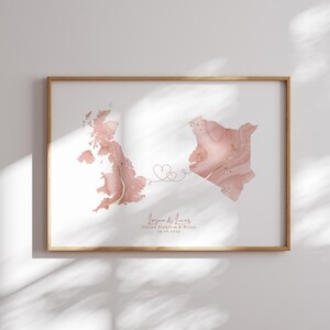Großbritannien und Kenia Karte Pink & Gold Reise Wand Kunst Druck | Vereinigtes Königreich | Reisen Umzug Geschenk