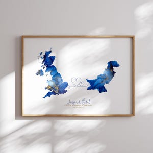 Großbritanien und Pakistan Karte Blau & Gold Reise Wand Kunst | Vereinigtes Königreich | Reisen Umzug Geschenk
