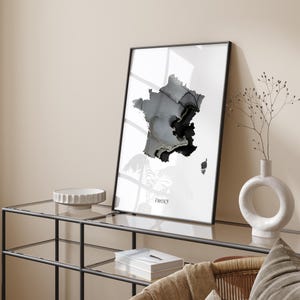 Frankreich Map Schwarz & Silber Wandkunst Druck