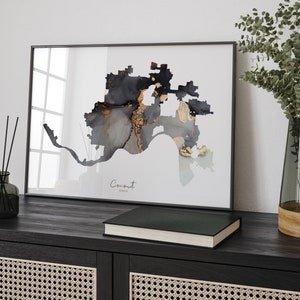 Carte de Cincinnati, impression d'art mural noir et or | Ohio | Etats-Unis | États-Unis d'Amérique [EV]