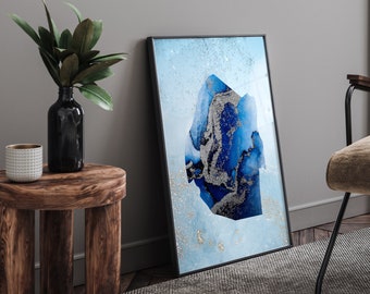 Eswatini Map Shades of Blue & Silver Wall Art Print