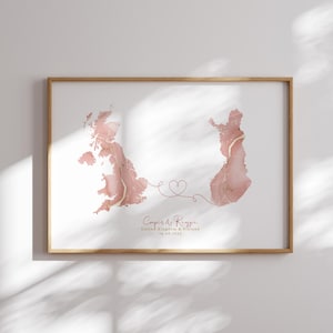 Großbritanien und Finnland Karte Pink & Gold Reise Wand Kunst Druck | Vereinigtes Königreich | Reisen Umzug Geschenk