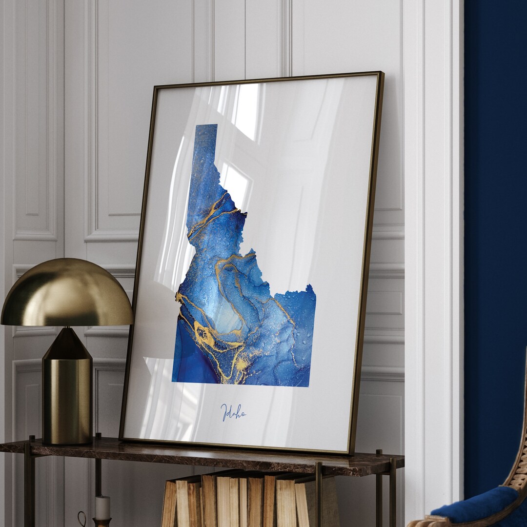 Idaho Map Blue and Gold Wall Art Print | US State | United States of ...