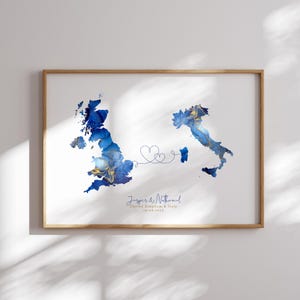 Großbritannien und ITALIEN Map Blue & Gold Travel Wall Art Print | Vereinigtes Königreich | Reisen Umzug Geschenk