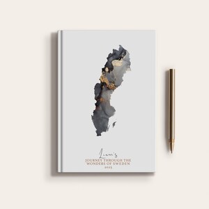 Carnet de carnet de voyage personnalisé en Suède, pays de la Suède, planificateur de carte personnalisé