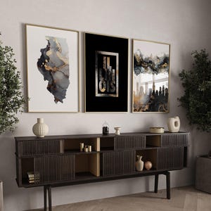 Set von 3 Illinois Black & Gold Wall Art | illinois Karte | illllinois Skyline | illiono Typografie | illium | USA